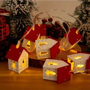 1.5M Red Wooden House String Lights - Christmas LED Garland