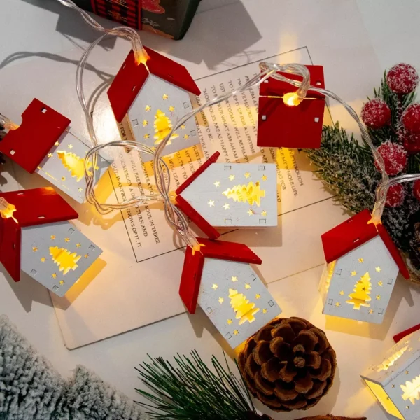 1.5M Red Wooden House String Lights - Christmas LED Garland - Image 4