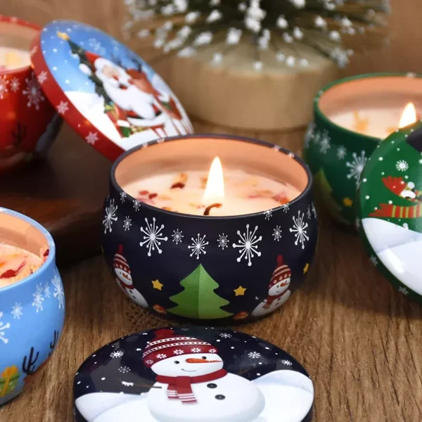 Christmas Aromatherapy Candles in Festive Santa & Snowman Tins - Image 4