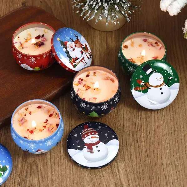 Christmas Aromatherapy Candles in Festive Santa & Snowman Tins - Image 3