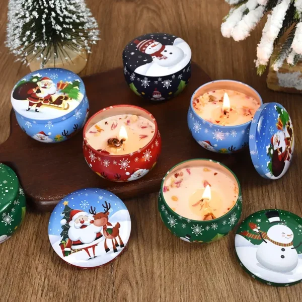 Christmas Aromatherapy Candles in Festive Santa & Snowman Tins - Image 5