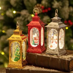 Vintage Santa and Snowman LED Lantern - Christmas Hanging Decoration