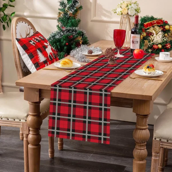 Christmas Plaid Linen Table Runner - Image 5