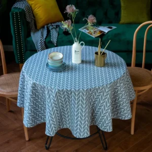 Round Cotton Linen Tablecloth - Plaid Home Decor Table Cover, 100-140 cm