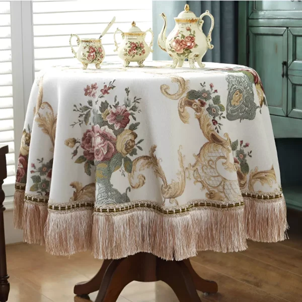 European Tassel Embroidered Round Tablecloth - Dustproof Retro Table Cover - Image 3