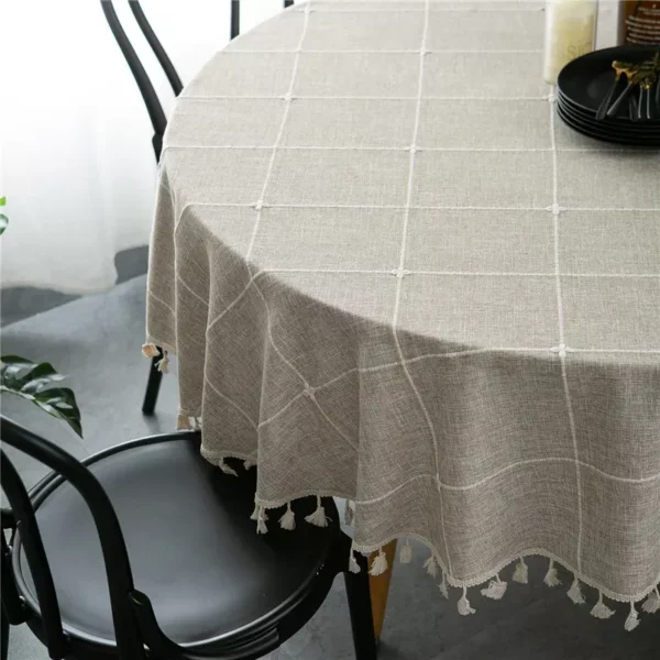 Cotton Linen Plaid Tablecloth with Tassels - Jacquard Round Table Cover - Image 7