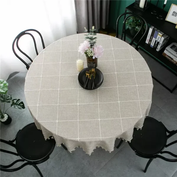 Cotton Linen Plaid Tablecloth with Tassels - Jacquard Round Table Cover - Image 6