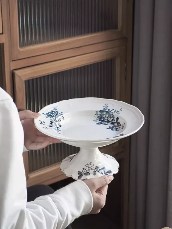 Blue and White High Footed Fruit Platter - Image 5