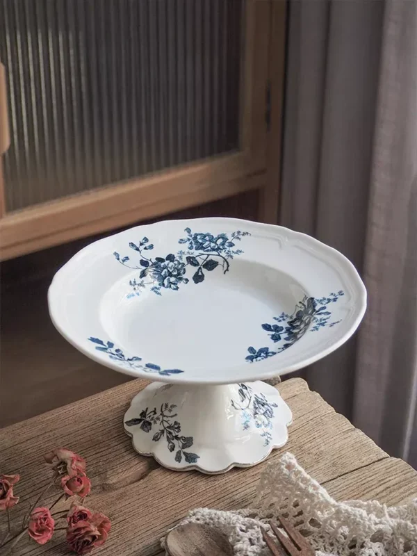 Blue and White High Footed Fruit Platter - Image 3