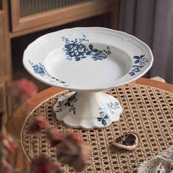 Blue and White High Footed Fruit Platter