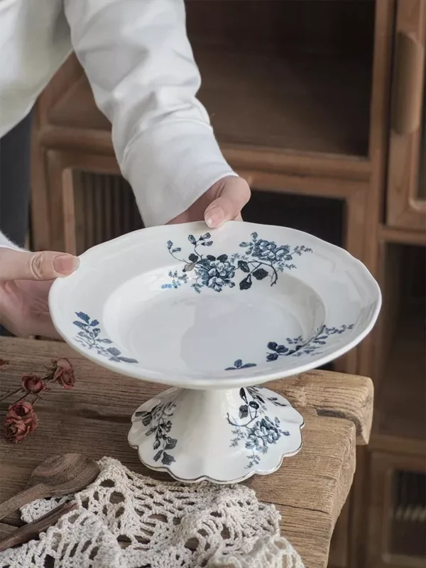 Blue and White High Footed Fruit Platter - Image 6