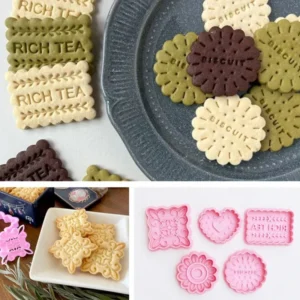Retro Heart & Flower Pattern Cookie Cutter and Embosser Stamp Baking Tools
