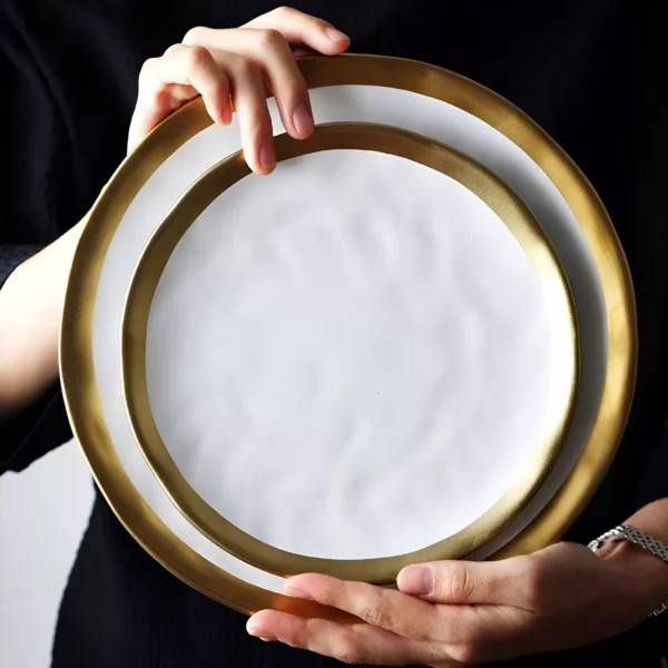 European Gold Rim Ceramic Plates and Bowls - Image 6