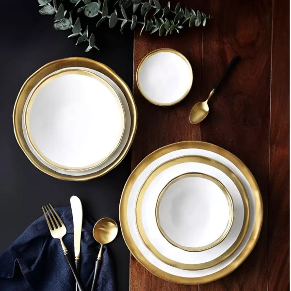 European Gold Rim Ceramic Plates and Bowls - Image 5