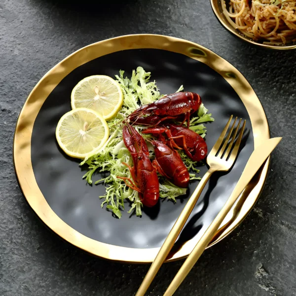 European Gold Rim Ceramic Plates and Bowls - Image 3