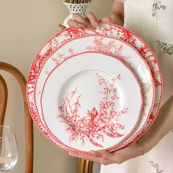 Red Lily Of The Valley Porcelain Dinner Plates - Image 3