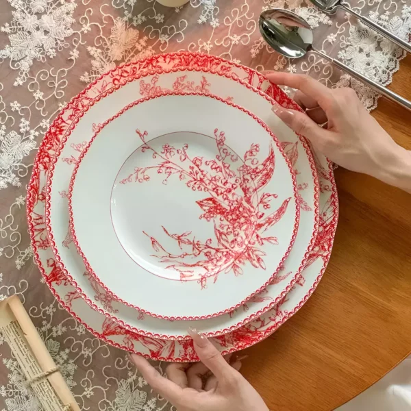 Red Lily Of The Valley Porcelain Dinner Plates - Image 7