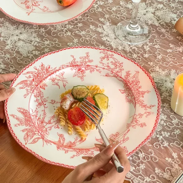 Red Lily Of The Valley Porcelain Dinner Plates - Image 4