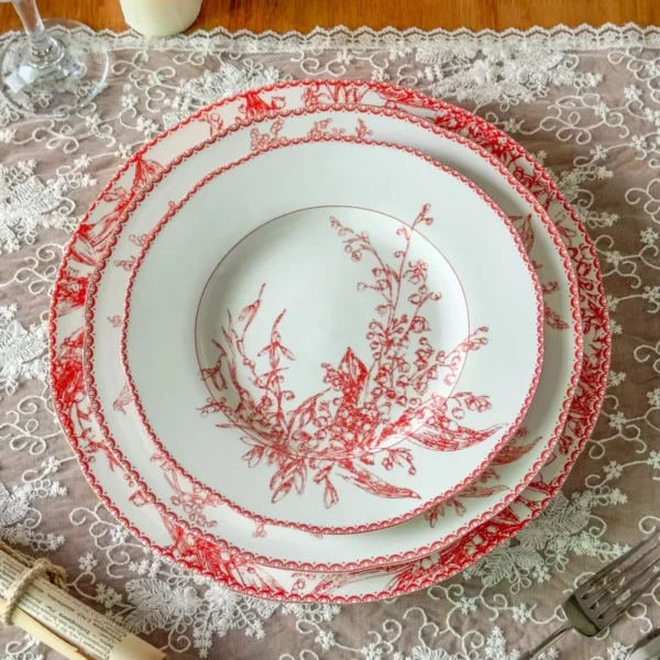 Red Lily Of The Valley Porcelain Dinner Plates - Image 2