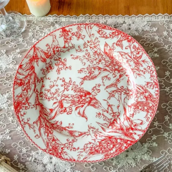 Red Lily Of The Valley Porcelain Dinner Plates - Image 5