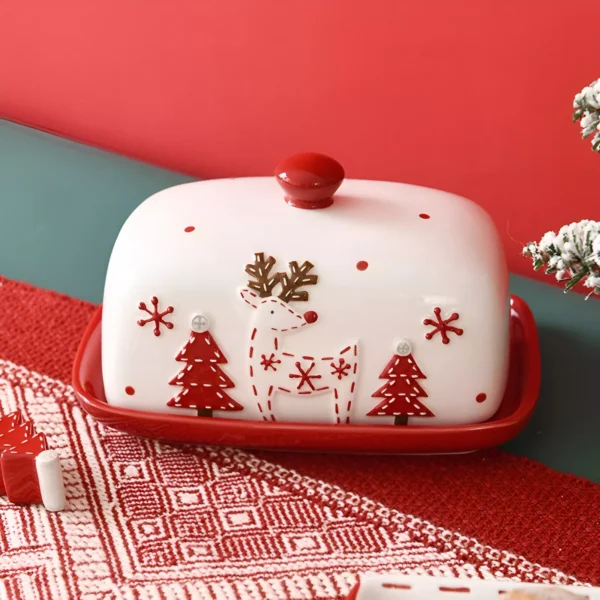 Santa Claus Ceramic Butter Dish with Lid - Image 2
