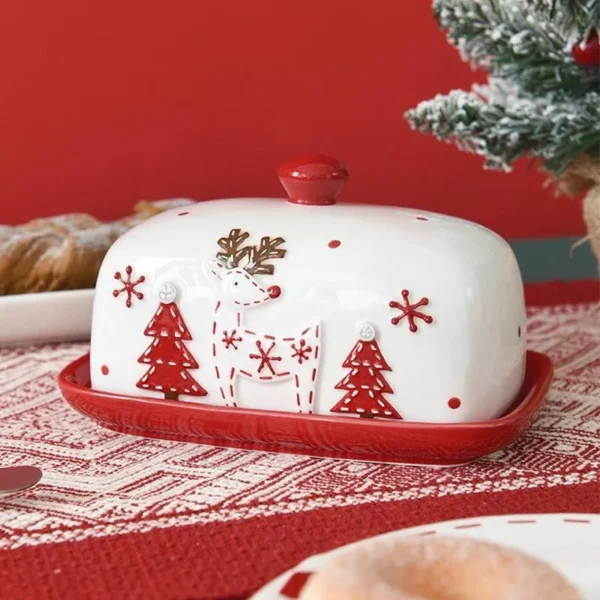 Santa Claus Ceramic Butter Dish with Lid