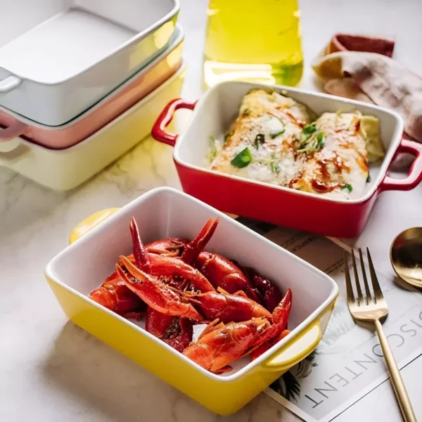 Ceramic Baking Pan - 450ml Porcelain Cheese Plate & Microwave Safe Tableware - Image 2