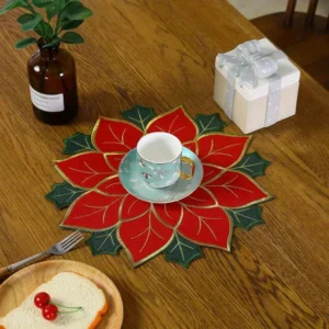 Red Snowflake Felt Drink Coaster - Christmas Table Decor & Cup Mat