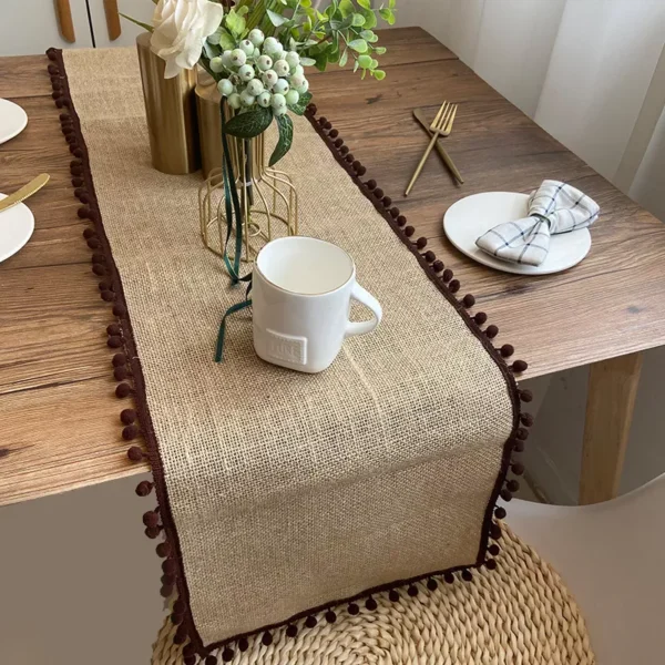 Jute Wedding Festival Christmas Table Runner Linen Woven Porch Cover - Image 3