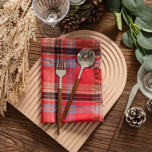 10PCS Christmas Grid Cotton Table Napkins for Holiday Party & Wedding Decor