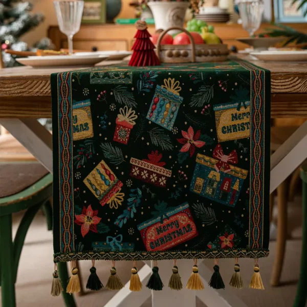 Christmas Snowflake Table Runner with Tassels - Image 2