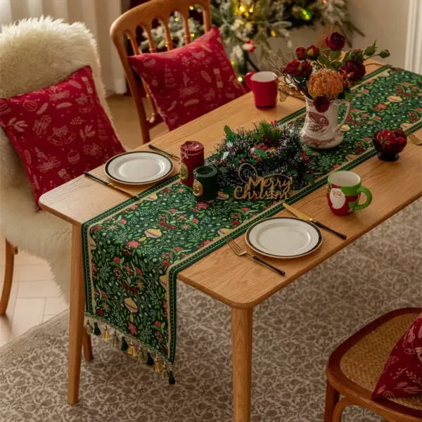 Christmas Snowflake Table Runner with Tassels - Image 3