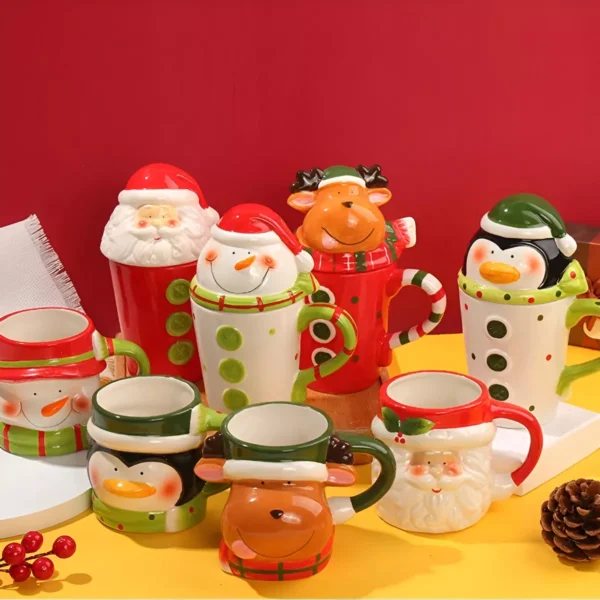 Cute Santa Claus Ceramic Mug with Lid - Image 2