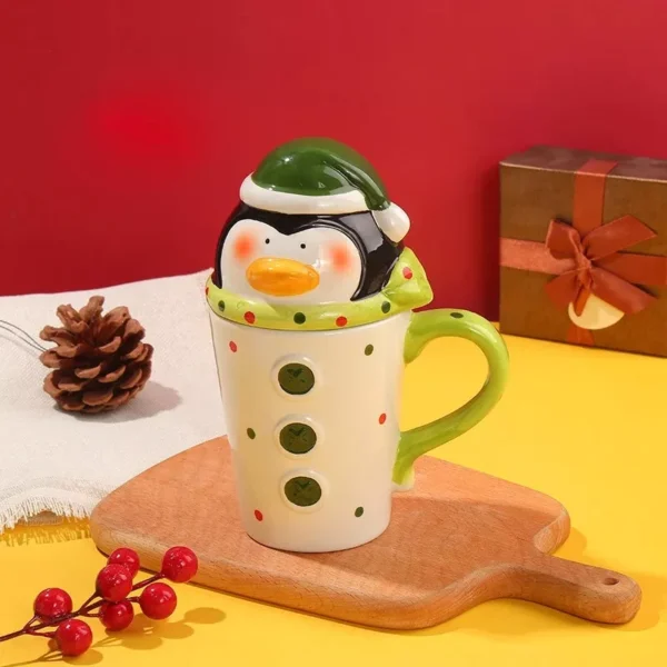 Cute Santa Claus Ceramic Mug with Lid - Image 4