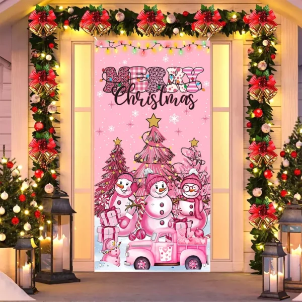 Festive Pink Snowman Christmas Hanging Porch Flag - Image 2