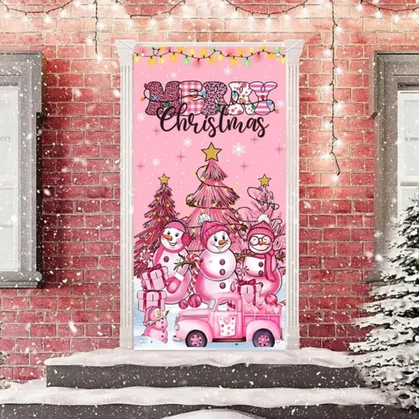 Festive Pink Snowman Christmas Hanging Porch Flag