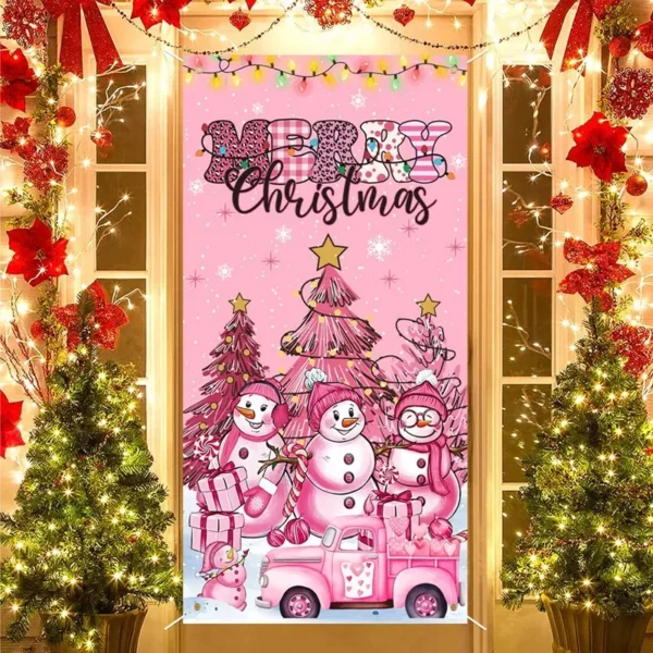 Festive Pink Snowman Christmas Hanging Porch Flag - Image 7