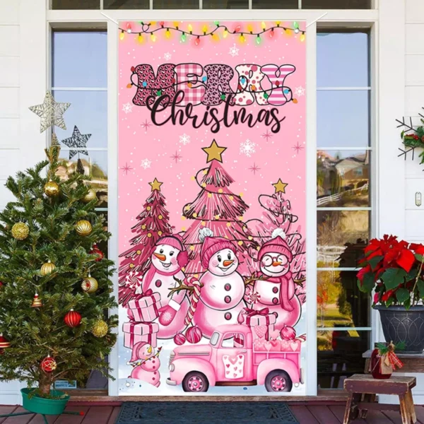 Festive Pink Snowman Christmas Hanging Porch Flag - Image 6