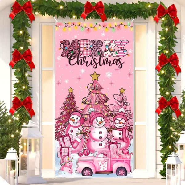 Festive Pink Snowman Christmas Hanging Porch Flag - Image 3