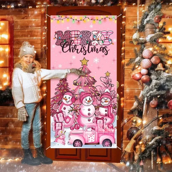 Festive Pink Snowman Christmas Hanging Porch Flag - Image 4