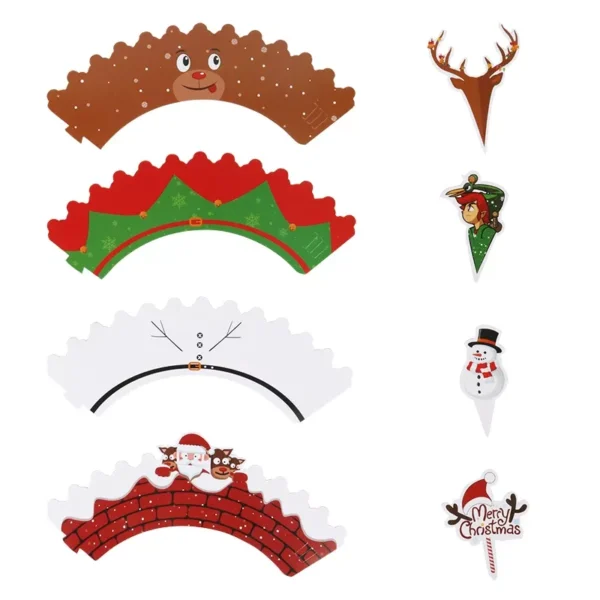 Festive 24-Piece Christmas Cupcake Wrapper & Topper Set - Image 3