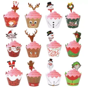 Festive 24-Piece Christmas Cupcake Wrapper & Topper Set