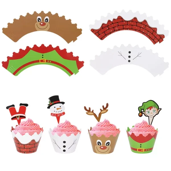 Festive 24-Piece Christmas Cupcake Wrapper & Topper Set - Image 4