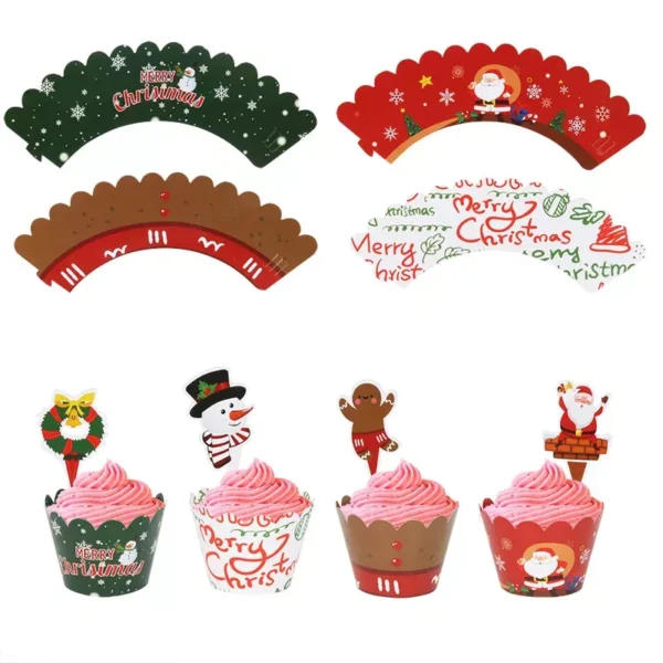Festive 24-Piece Christmas Cupcake Wrapper & Topper Set - Image 5