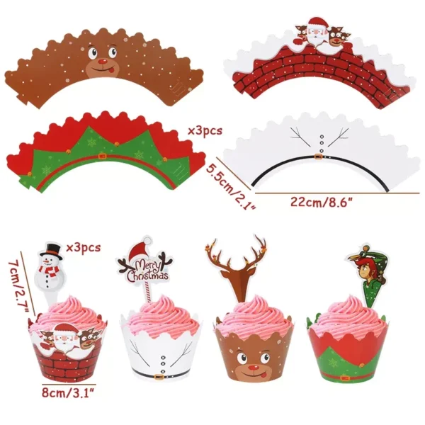Festive 24-Piece Christmas Cupcake Wrapper & Topper Set - Image 6