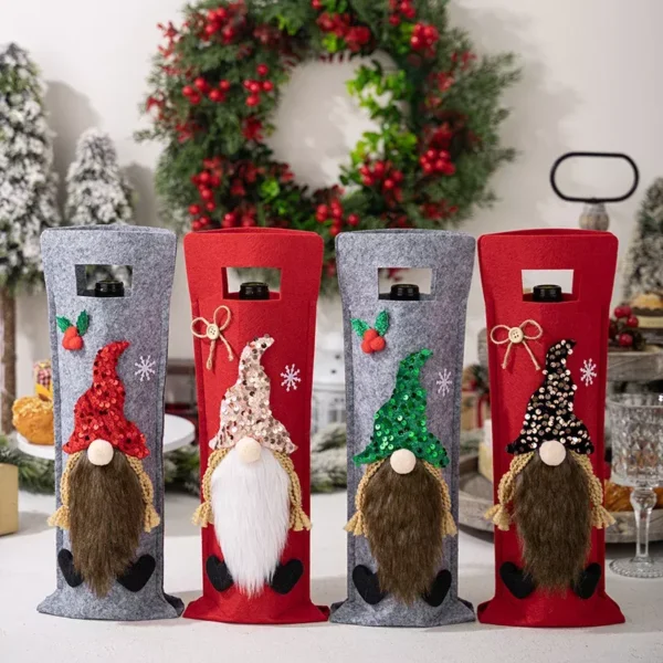 Festive Santa Claus Wine Bottle Felt Bag - Image 2