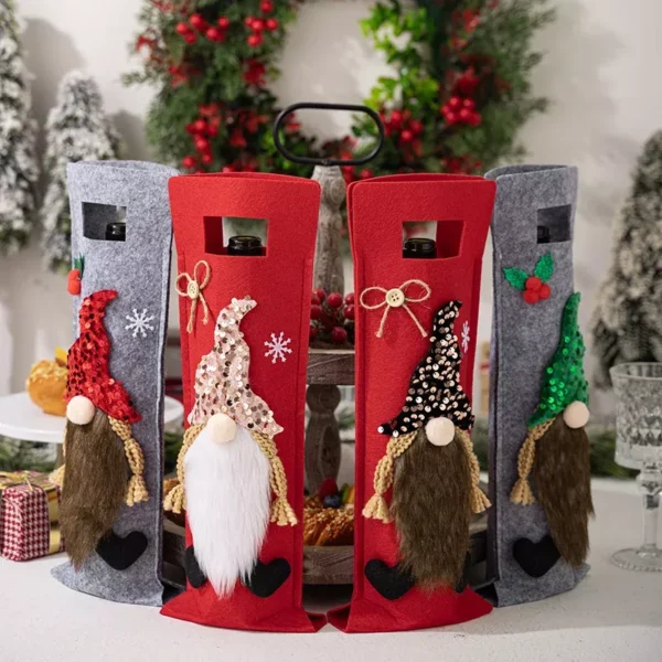 Festive Santa Claus Wine Bottle Felt Bag - Image 3