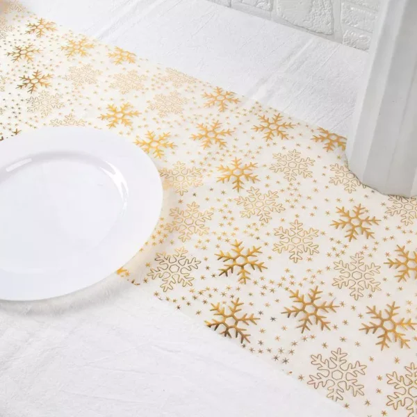 Elegant Sparkling Gold Snowflake Table Runner