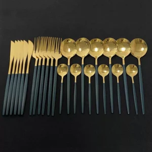 24-Piece Colorful Stainless Steel Dinnerware Set – Mirror Gold Cutlery Set