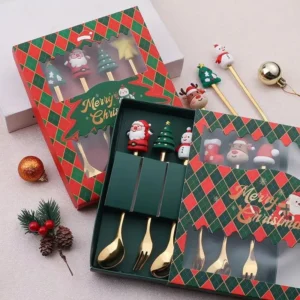 Christmas Party Stainless Steel Fork and Spoon Set - 4/6 Pieces Creative Tableware